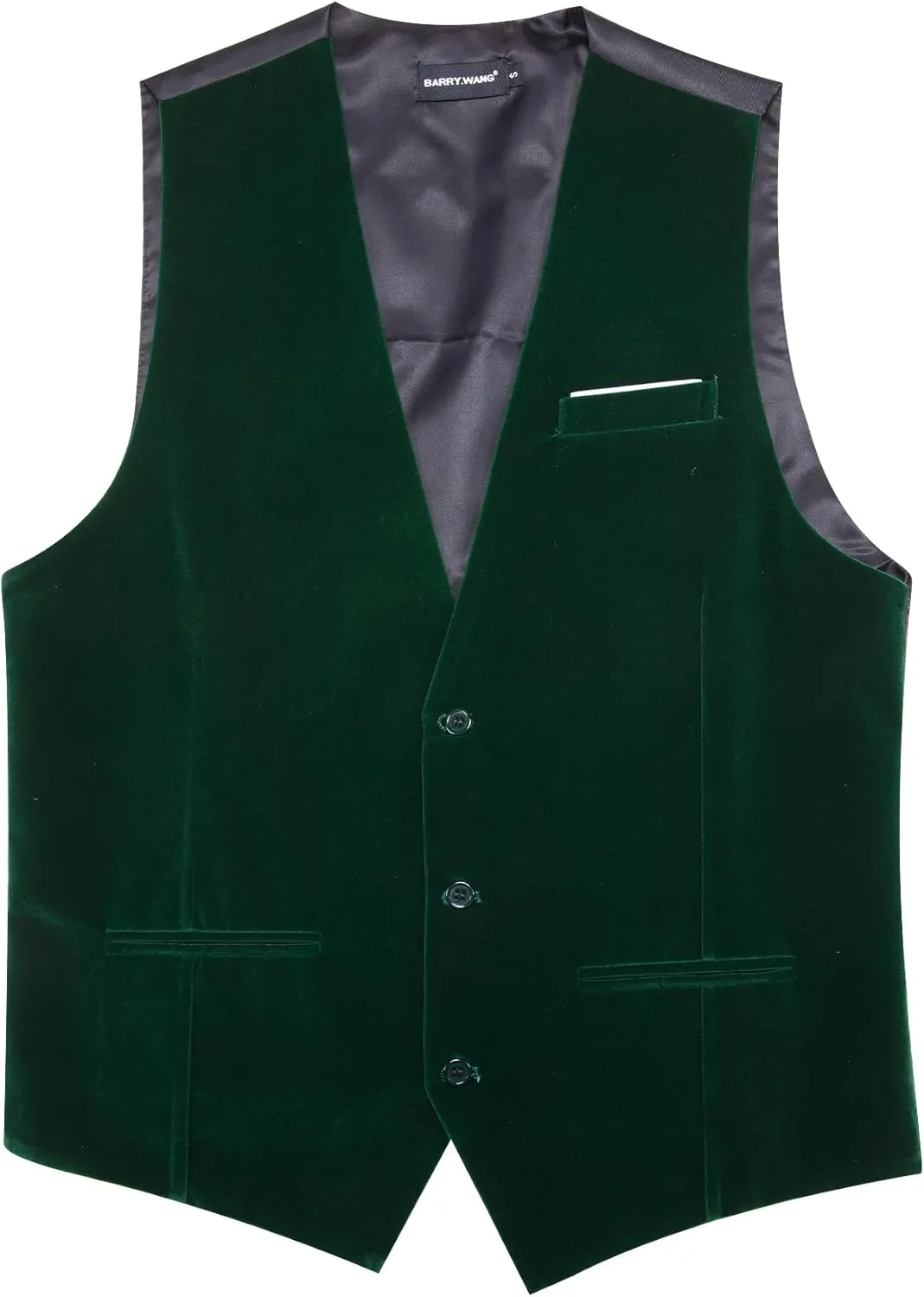 Barry.Wang Mens Velvet Vest V-neck 2 Pockets Gold Brooch Suit Waistcoat Set for Prom Wedding Party Dinner