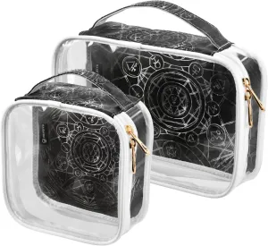 Black-alchemys-print 2 Pack Clear Toiletry Bag Women Men, Portable Waterproof Clear Pouch, Cosmetic Bag with Double Zippers Large Opening Traveling with Handle for Bathroom Traveling Vacation Organizi