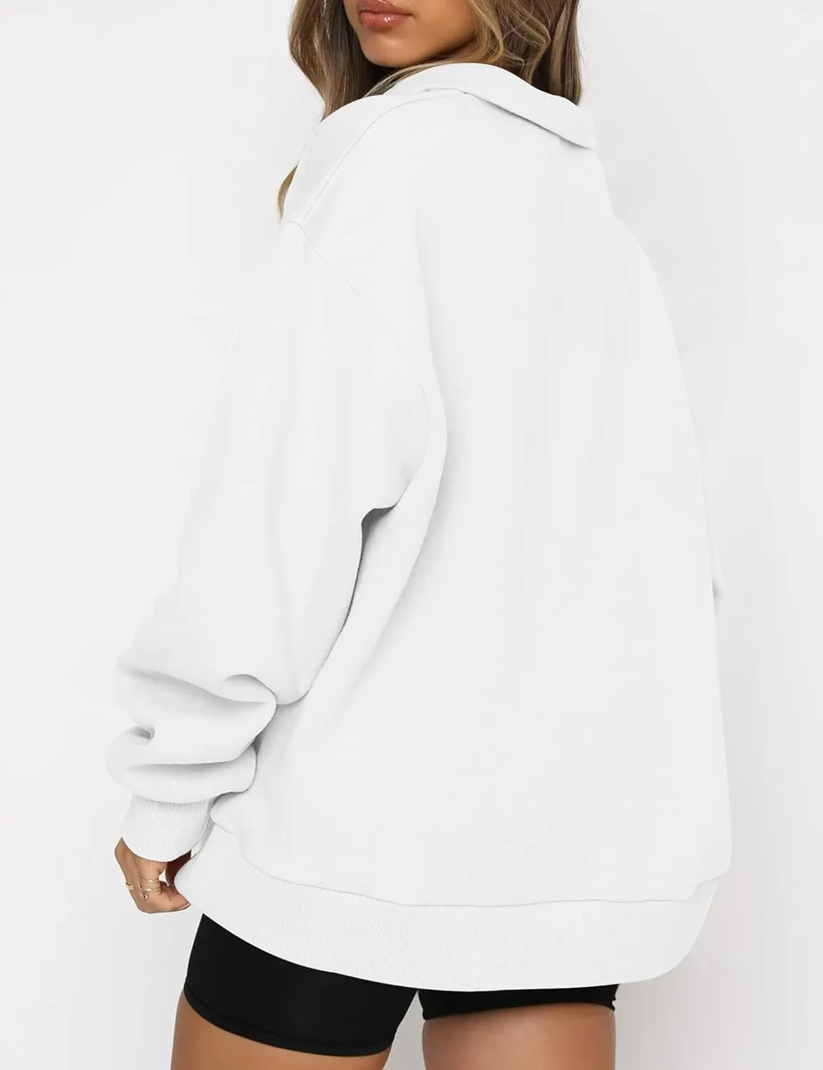 Blansdi Womens Sweatshirts Oversized Half Zip Long Sleeve Solid Color Drop Shoulder Pullover Jacket Trendy Hoodie Outfits
