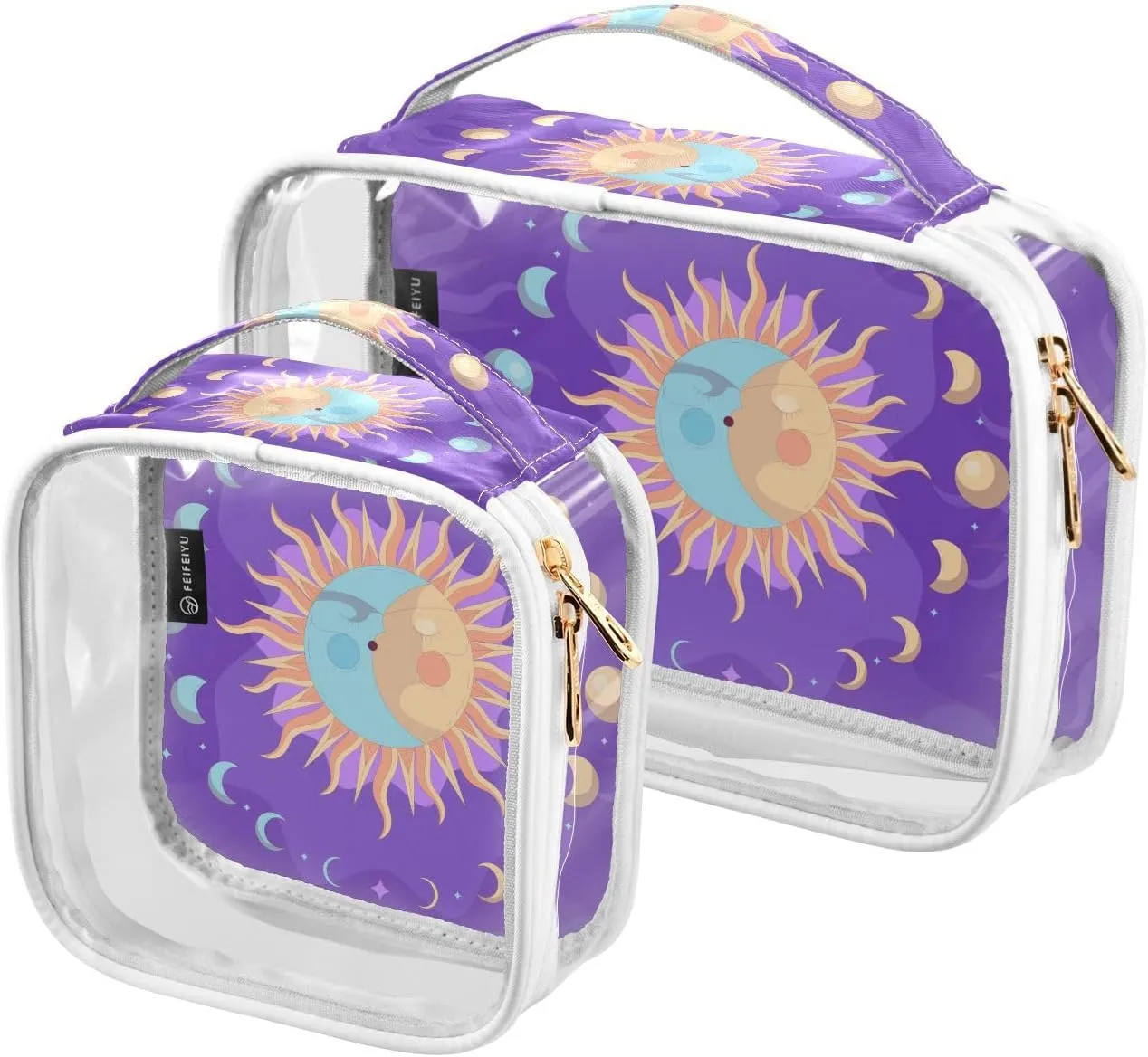 Boho-background 2 Pack Clear Toiletry Bag Women Men, Portable Waterproof Clear Pouch, Cosmetic Bag with Double Zippers Large Opening Traveling with Handle for Bathroom Traveling Vacation Organizing