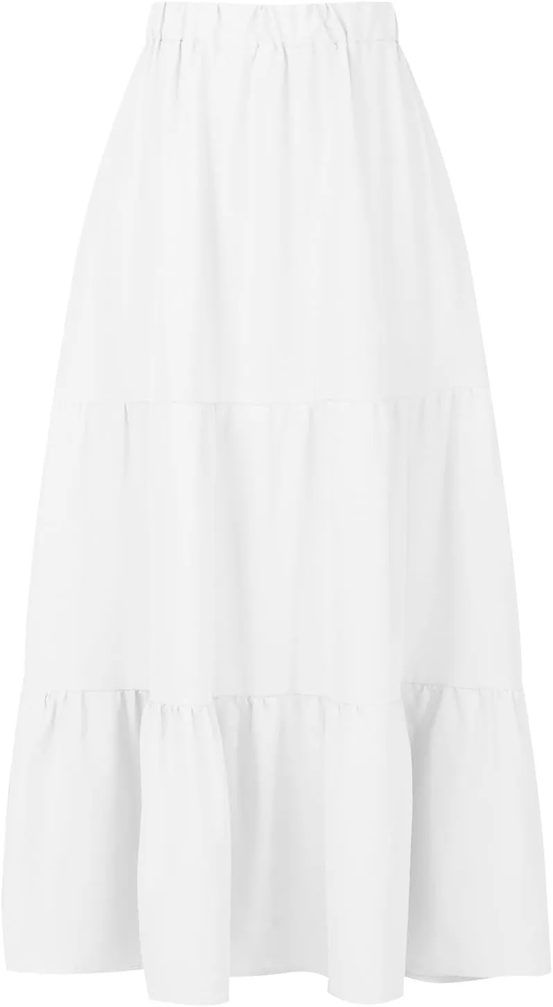 Boho Long Flaired Maxi Tier Skirt Elastic Waist Rayon Bohemian Skirts Fashion A-Line Midi Half Dress