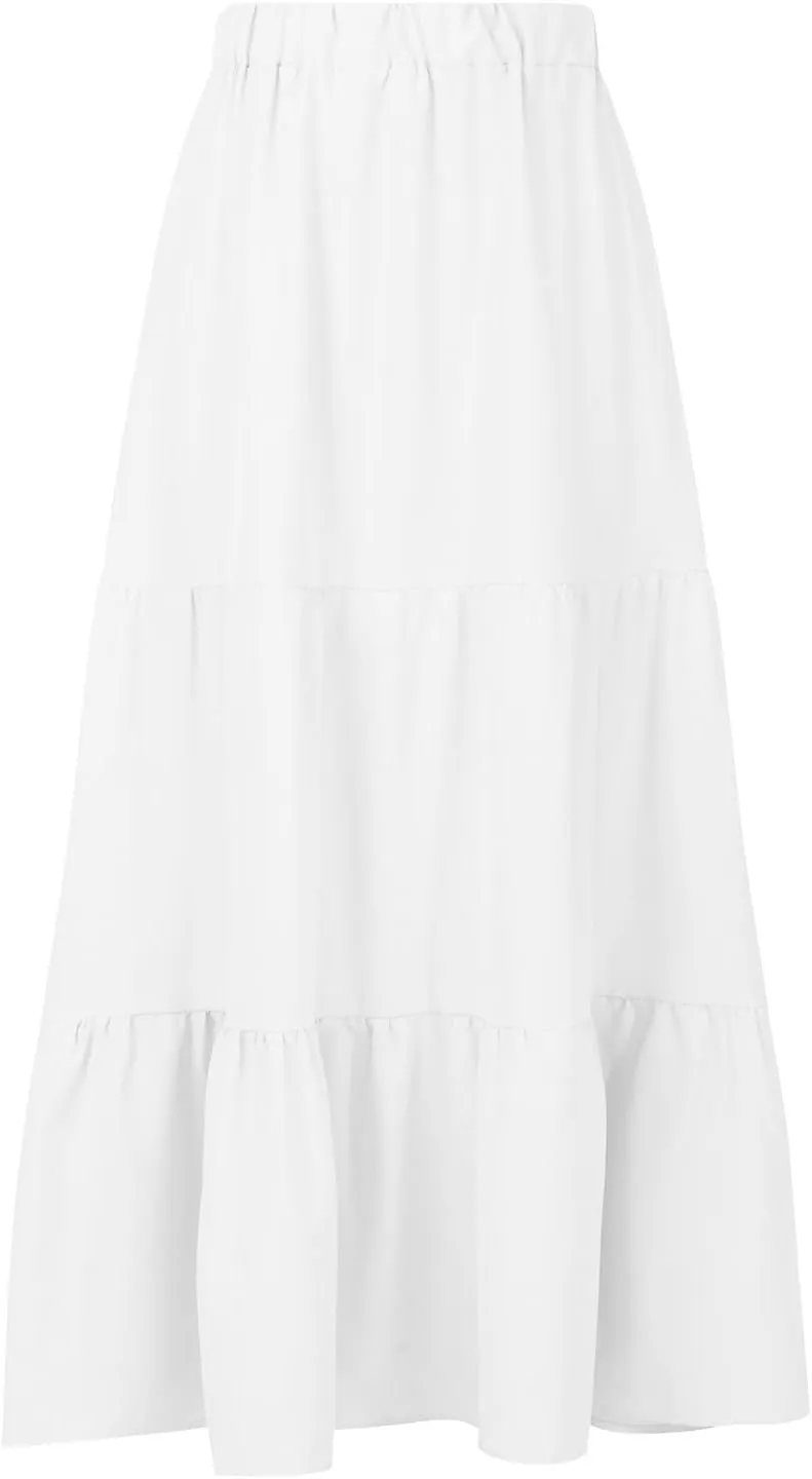 Boho Long Flaired Maxi Tier Skirt Elastic Waist Rayon Bohemian Skirts Fashion A-Line Midi Half Dress