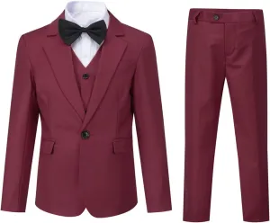 Boyland Boys Solid Color Tuxedo Slim Fit 3 Pieces Suit Set Notched Lapel Jacket Vest Pants for Wedding Prom Party