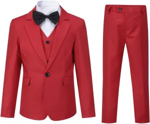 Boyland Boys Solid Color Tuxedo Slim Fit 3 Pieces Suit Set Notched Lapel Jacket Vest Pants for Wedding Prom Party
