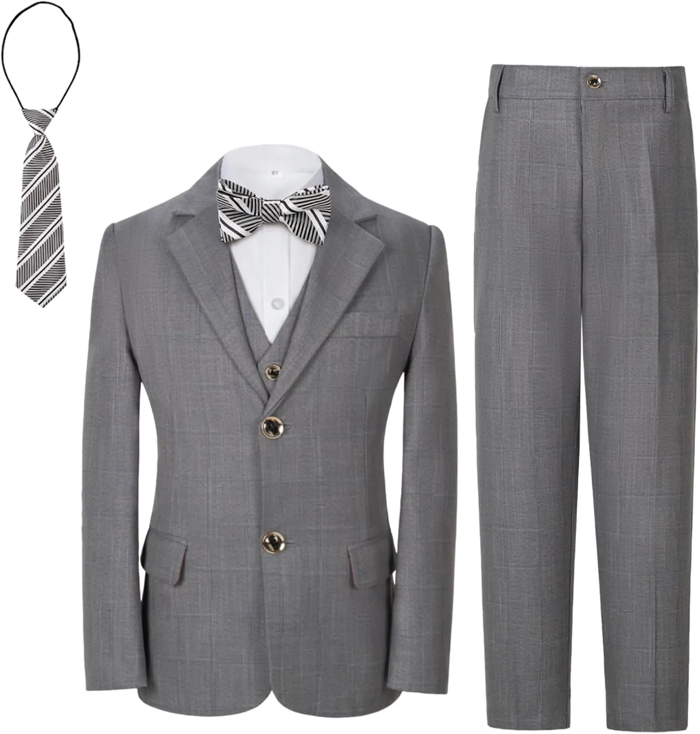Boys Formal Suit Set Kids Toddler Tuxedo Slim Fit Plaid Suits for Teenage Boys 5-Piece Wedding Party Outfit
