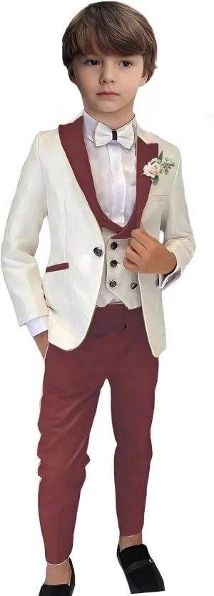 Boys Jacquard 3 Piece Suits Slim Fit Wedding Dinner Blazer Vest Pants Kids Tuxedo Suits for Boys Pageboy Ring Bearer Outfits