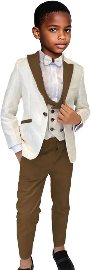 Boys Suit 3 Piece Slim Fit Tuxedo Suits for Boys Formal Wedding Suit Jacquard Blazer Vest Pants Set for Dinner Party Prom