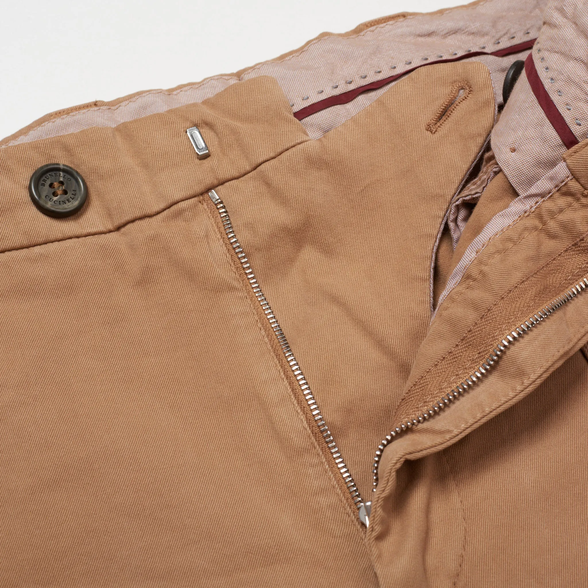 BRUNELLO CUCINELLI Tan Twill Cotton Flat Front Slim Leisure Fit Pants 50 US 34