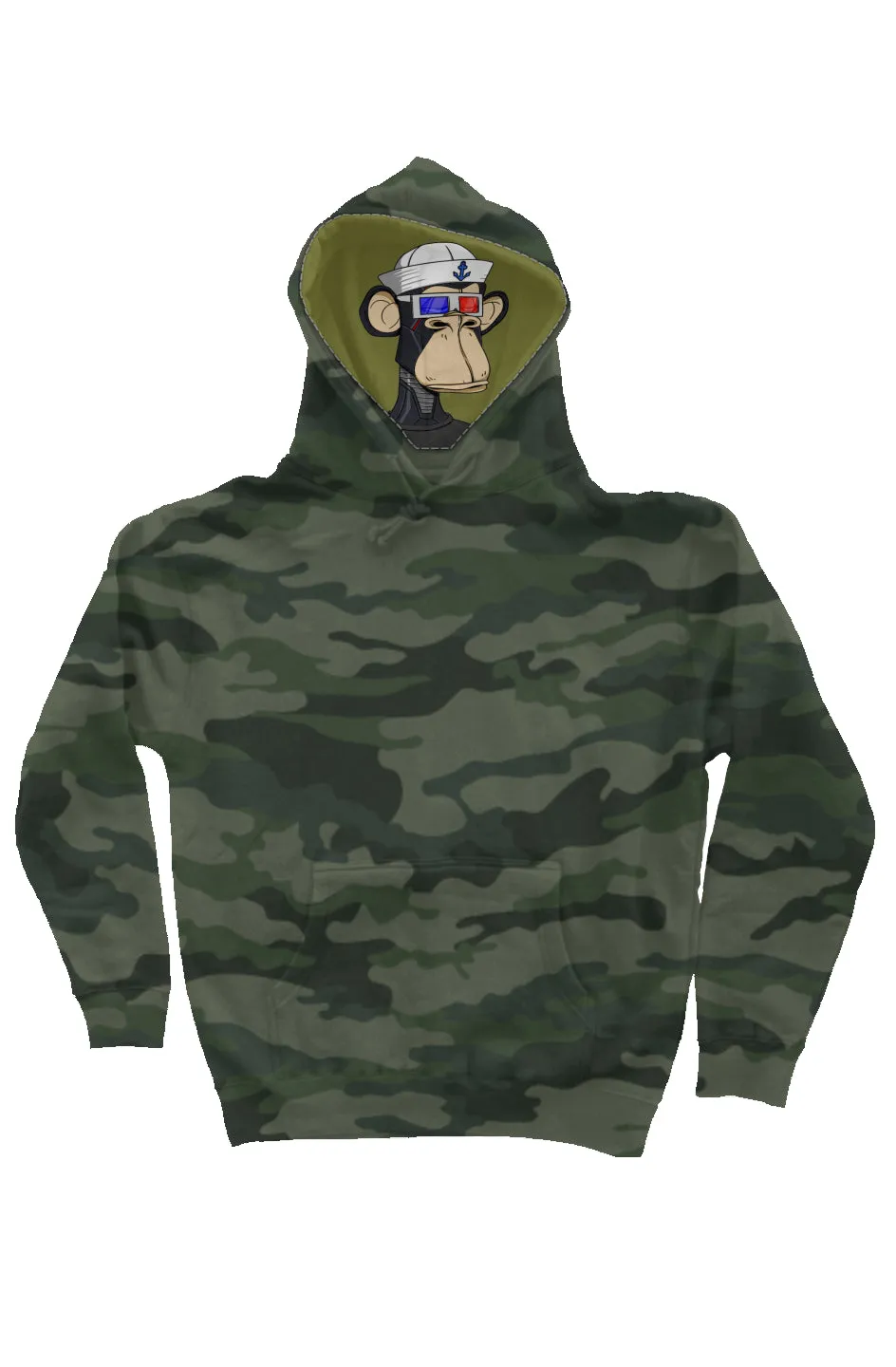 Camo Independent Heavyweight Hoodie feat. BAYC #2783 on liner hoodie