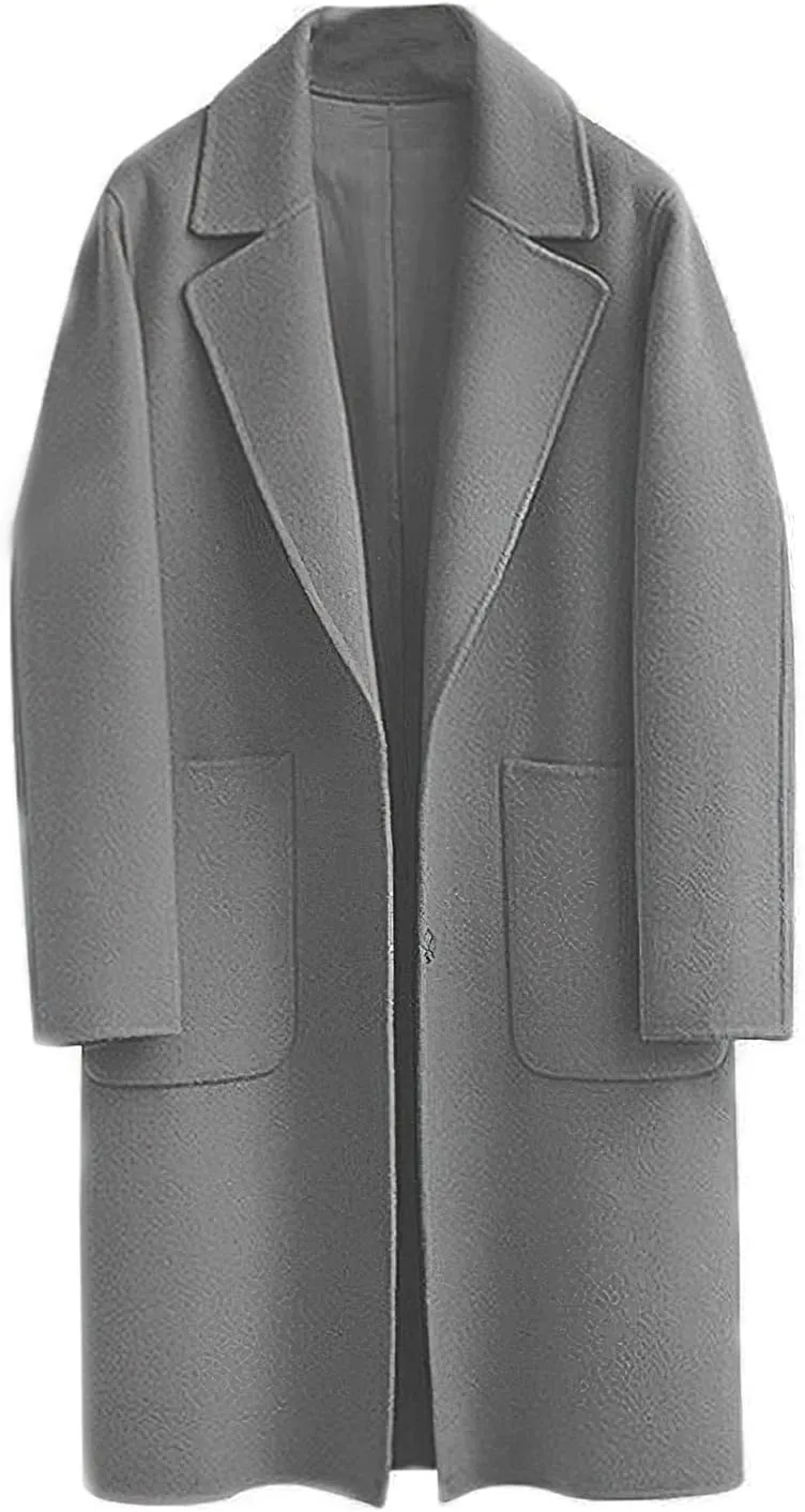 chouyatou Women's Winter Casual Single Breasted Long Wool Coat Formal Office Wool Overcoat
