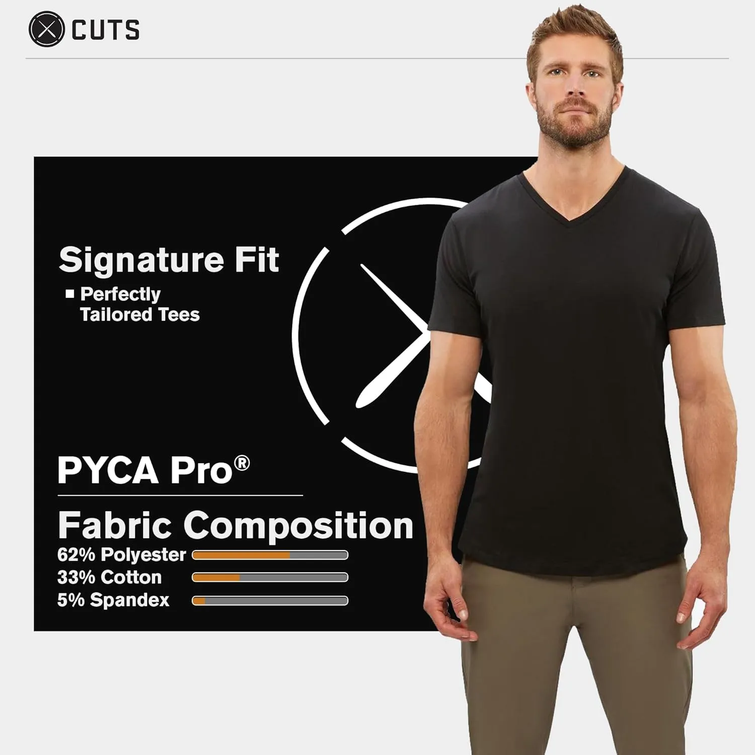 Clothing Men's Premium AO V-Neck Casual Short Sleeve T-Shirt | Classic Curve Hem | PYCA Pro Soft Fabric