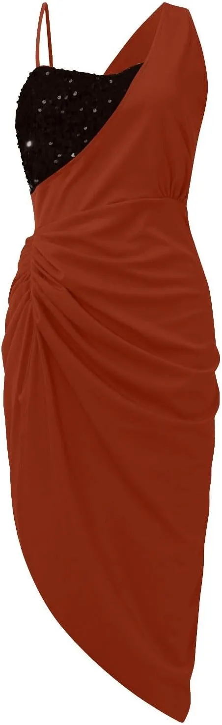 Cocktail Dresses for Women,2025 Elegant Bodycon One/Off Shoulder Wedding Guest Dress Ruched Slit Hem Party Dress