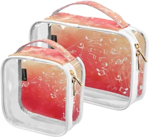 Colorful-music Print 2 Pack Clear Toiletry Bag Women Men, Portable Waterproof Clear Pouch, Cosmetic Bag with Double Zippers Large Opening Traveling with Handle for Bathroom Traveling Vacation Organizi