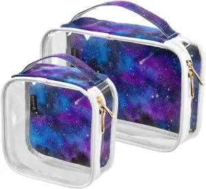 Colorful-nebula Texture 2 Pack Clear Toiletry Bag Women Men, Portable Waterproof Clear Pouch, Cosmetic Bag with Double Zippers Large Opening Traveling with Handle for Bathroom Traveling Vacation Organ