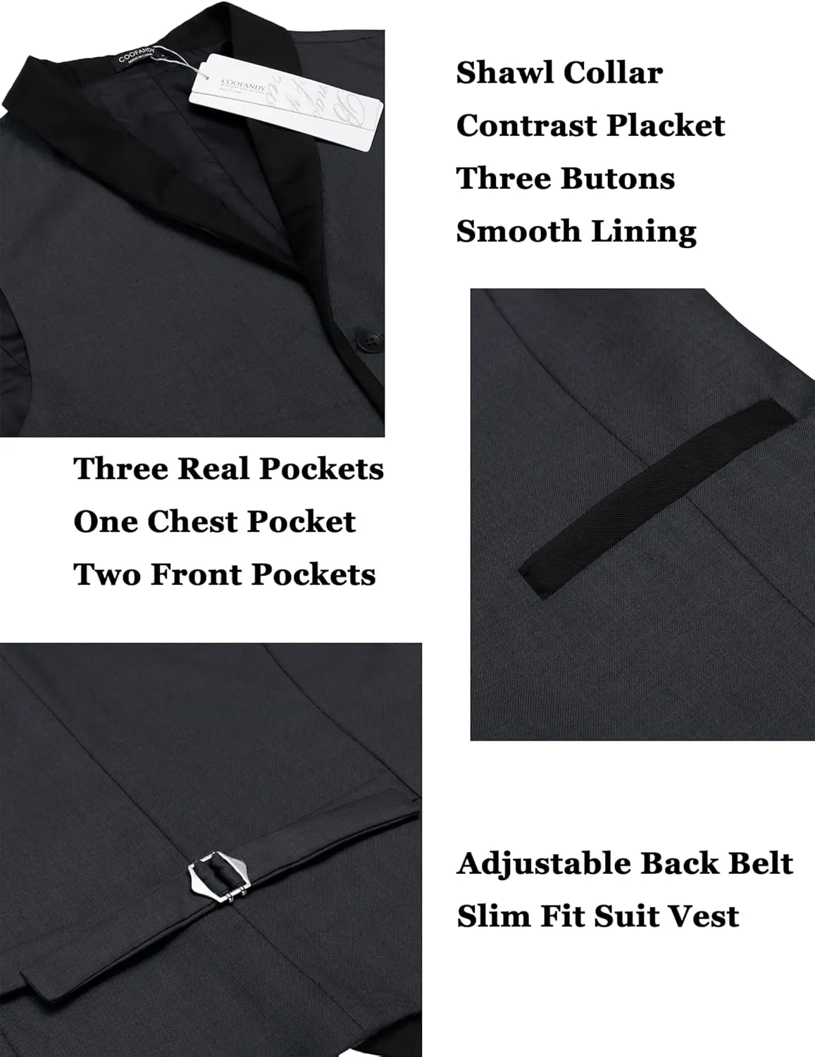 COOFANDY Men's Suit Vest Slim Fit Formal Business Dress Vest Casual Wedding Waistcoat