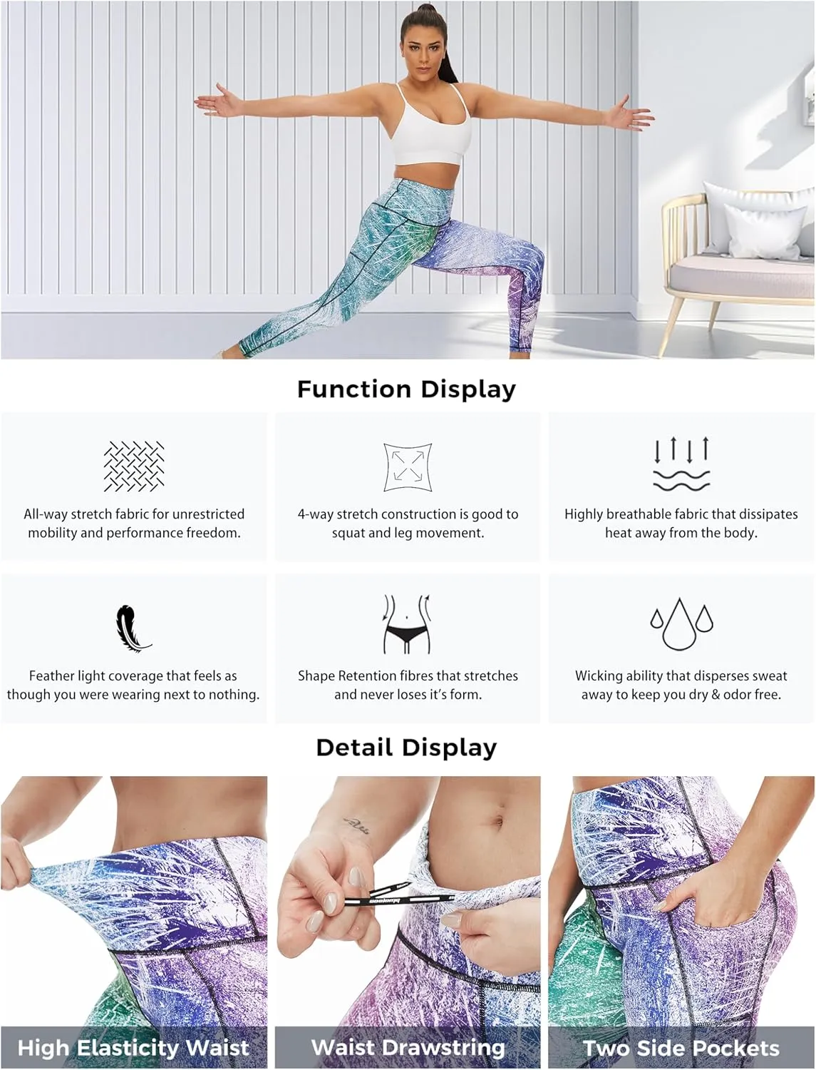 COOLOMG High Waist Yoga Pants with Pockets for Women Thick Tummy Control Workout Gym Running Leggings