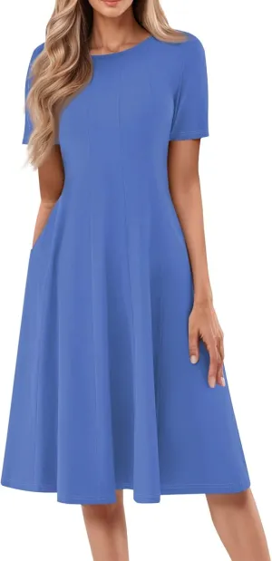 COTECRAM Summer Dress for Women 2025 Vacation Casual Short Sleeve Floral Boho Dresses Beach Flowy Midi Sundress with Pockets