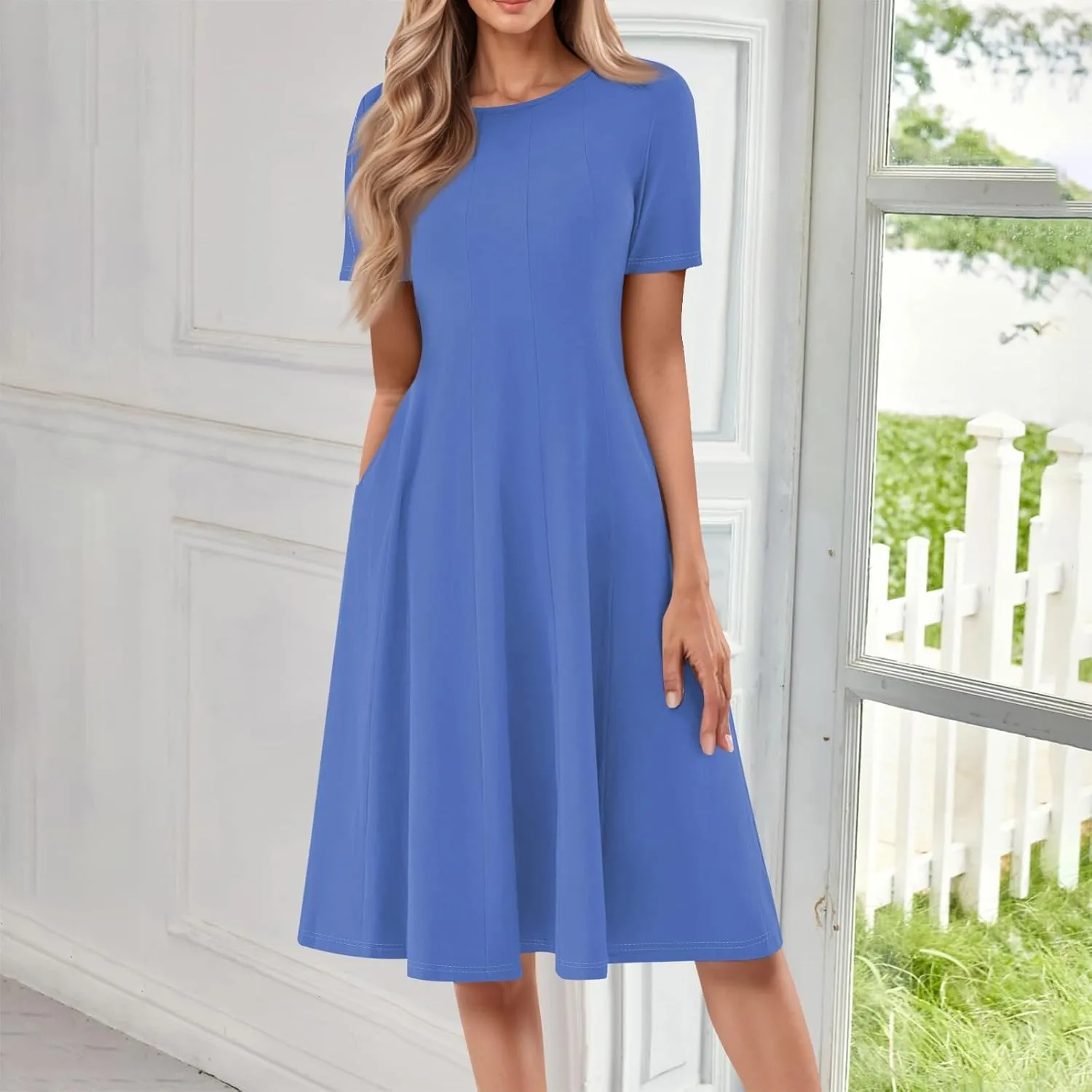 COTECRAM Summer Dress for Women 2025 Vacation Casual Short Sleeve Floral Boho Dresses Beach Flowy Midi Sundress with Pockets