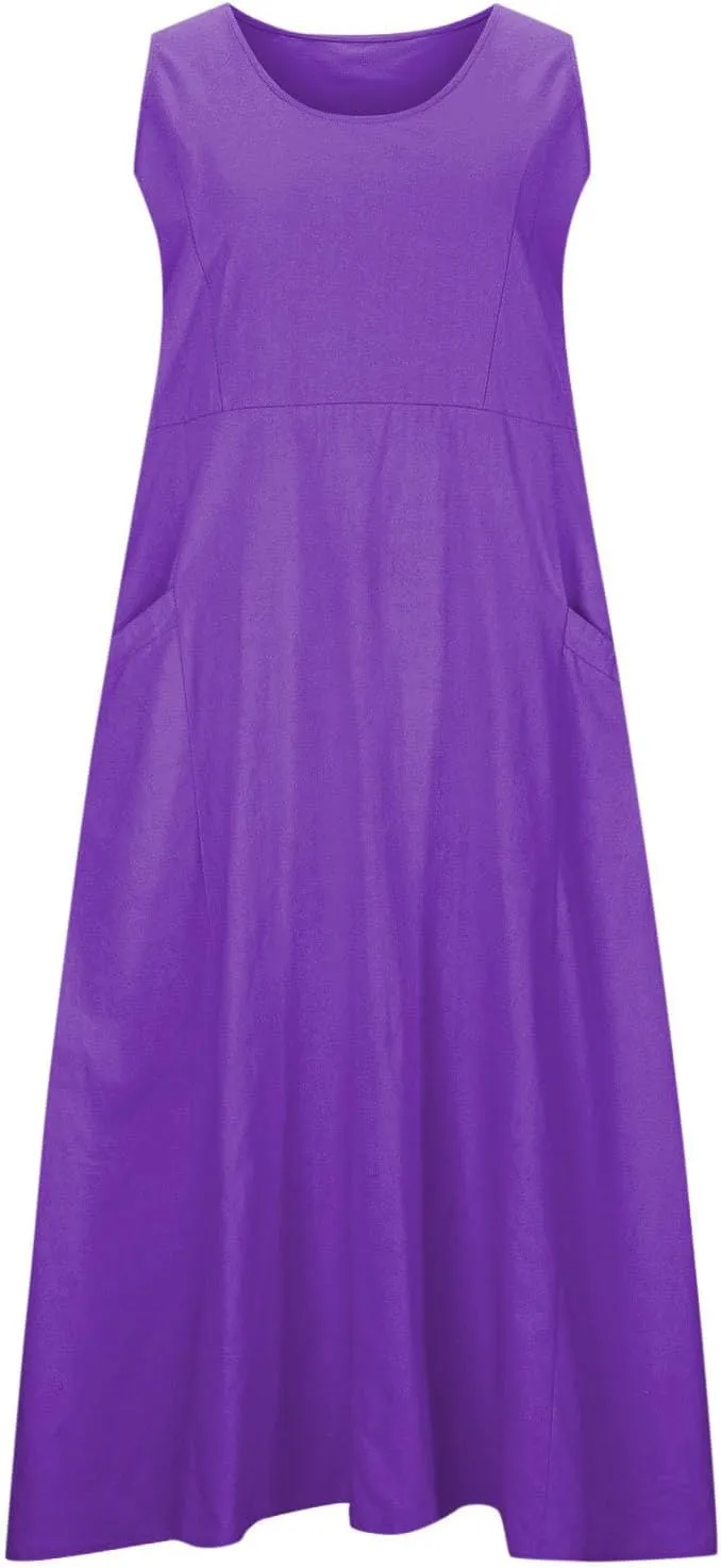 Cotton Linen Maxi Dress for Women 2025 Summer Boho Casual Beach Dresses Sleeveless Solid Long Dress Vacation Outfits