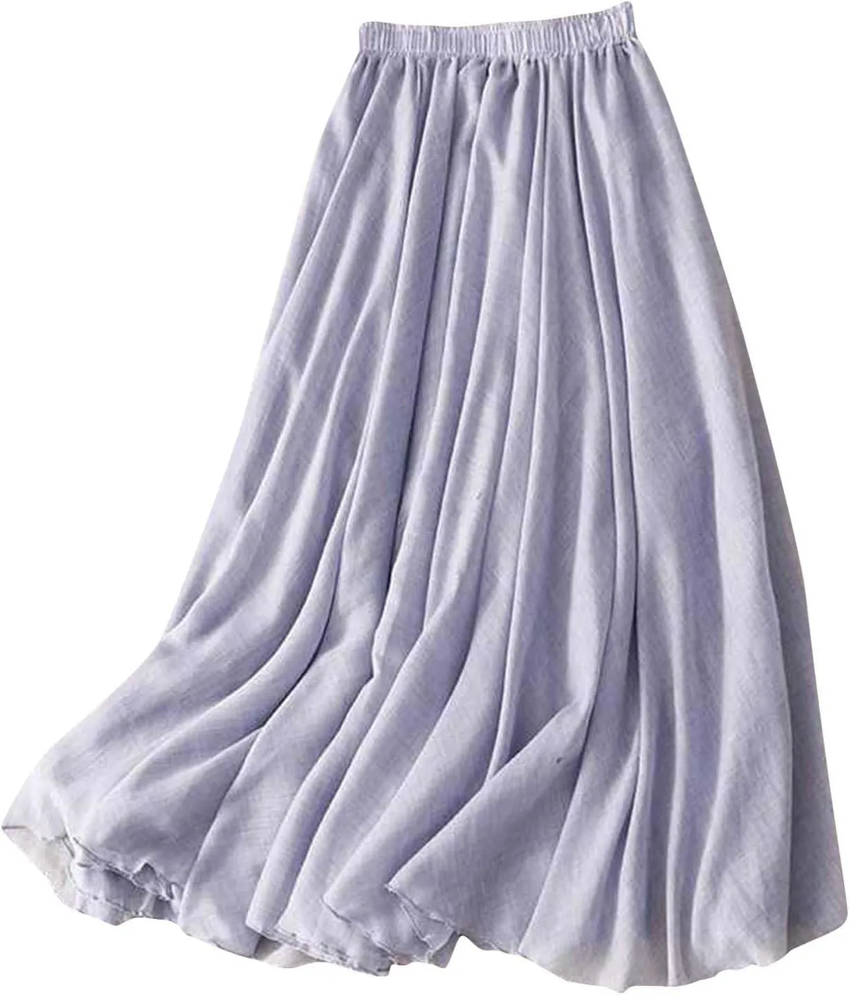 Cotton Skirts for Women Trendy Elegant Elastic High Waist A Line Layered Ruffle Flowy Fairy Swing Pleated Maxi Skirt