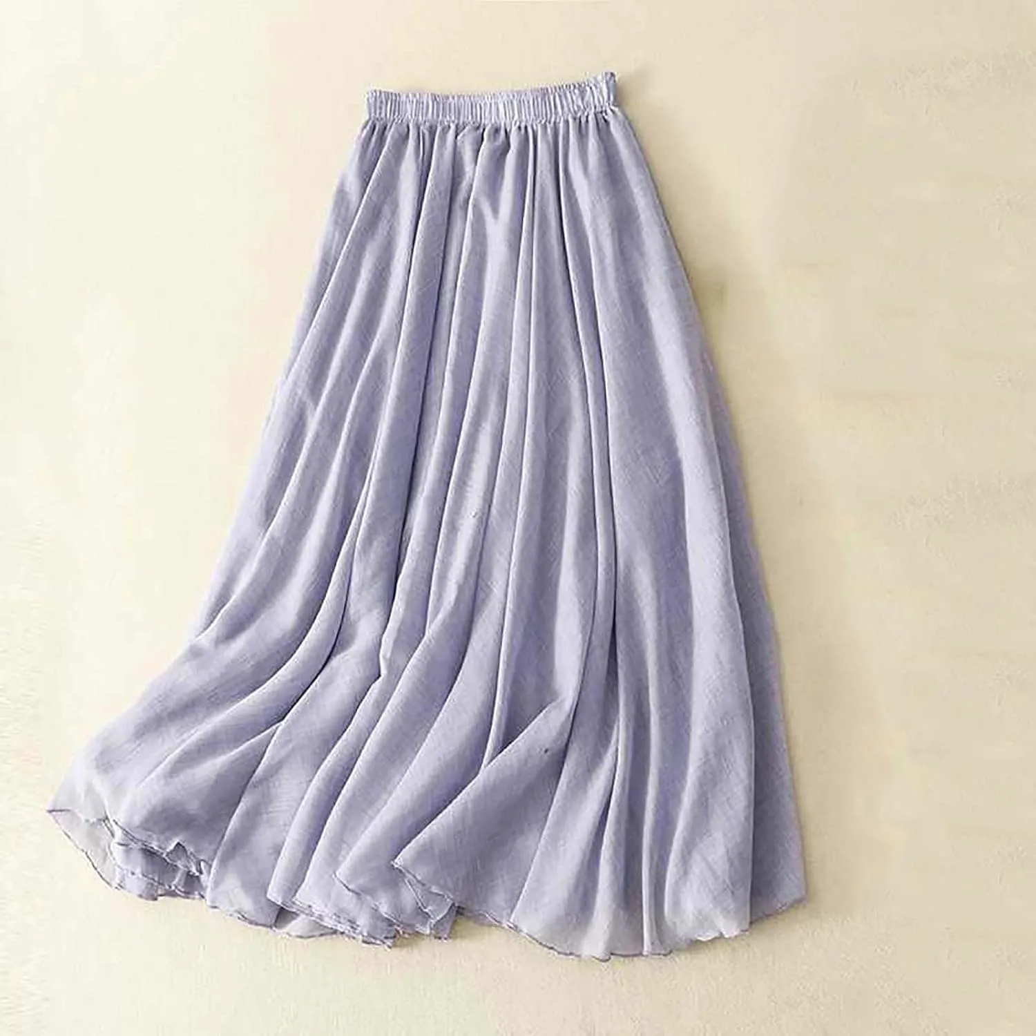 Cotton Skirts for Women Trendy Elegant Elastic High Waist A Line Layered Ruffle Flowy Fairy Swing Pleated Maxi Skirt