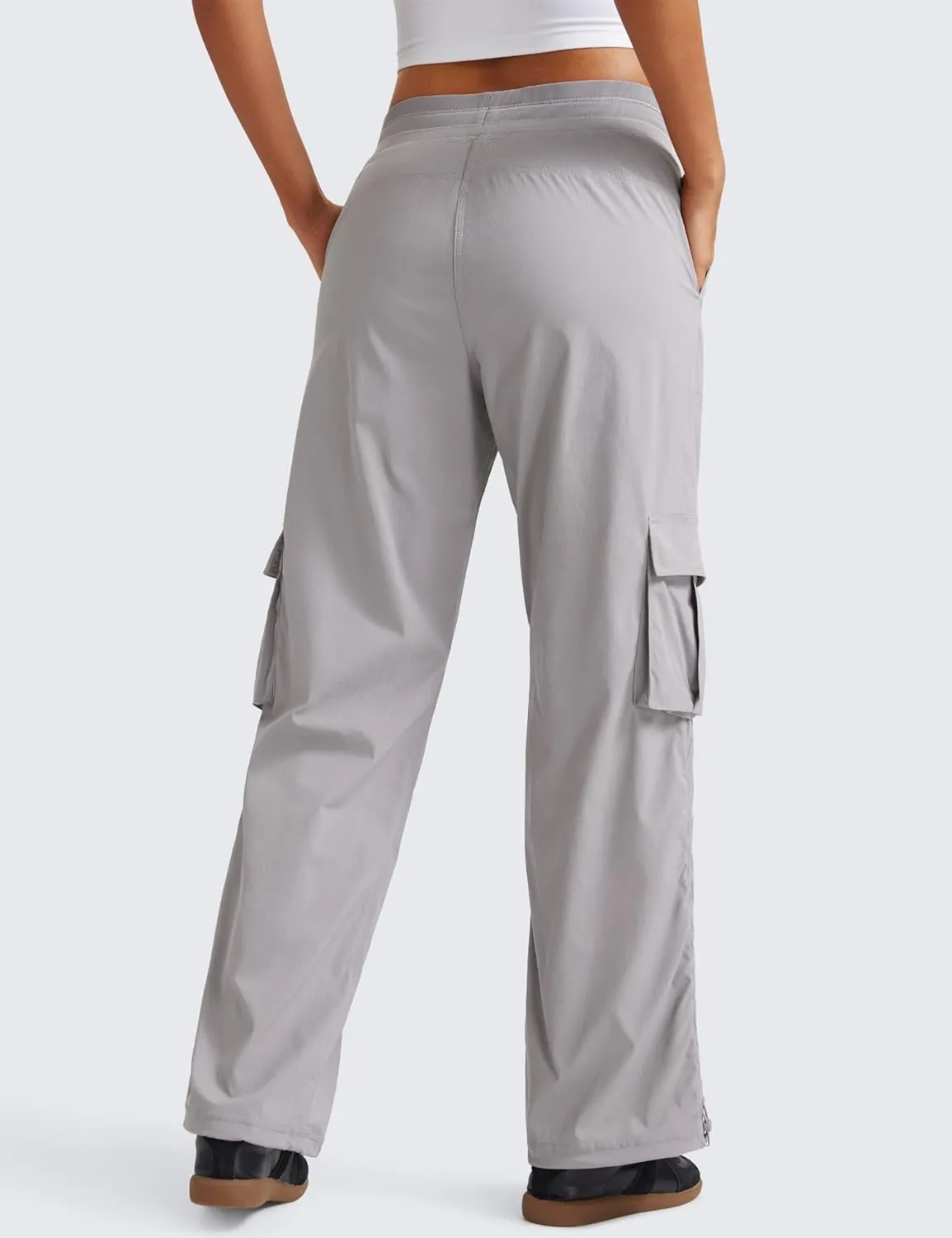 CRZ YOGA Lightweight Casual Cargo Pants for Women 30" Adjustable Ruched Straight Leg Travel Workout Athletic Hiking Joggers