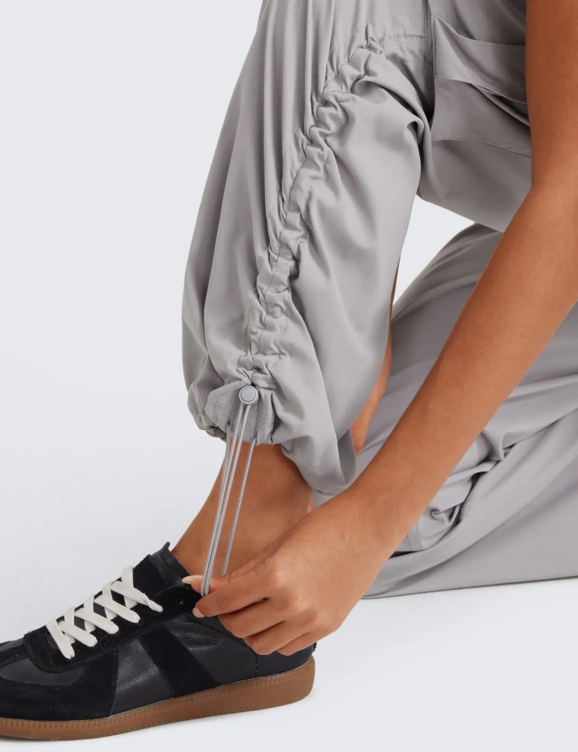 CRZ YOGA Lightweight Casual Cargo Pants for Women 30" Adjustable Ruched Straight Leg Travel Workout Athletic Hiking Joggers