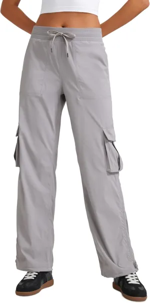 CRZ YOGA Lightweight Casual Cargo Pants for Women 30" Adjustable Ruched Straight Leg Travel Workout Athletic Hiking Joggers