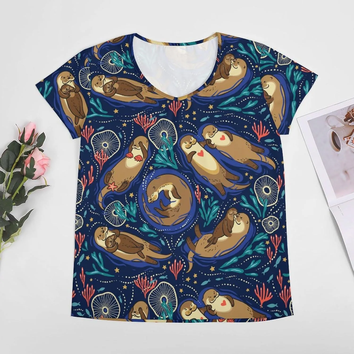 Cute Otters in The Sea Wearable Crop Top Casual for Women Spring Summer Party Clothes