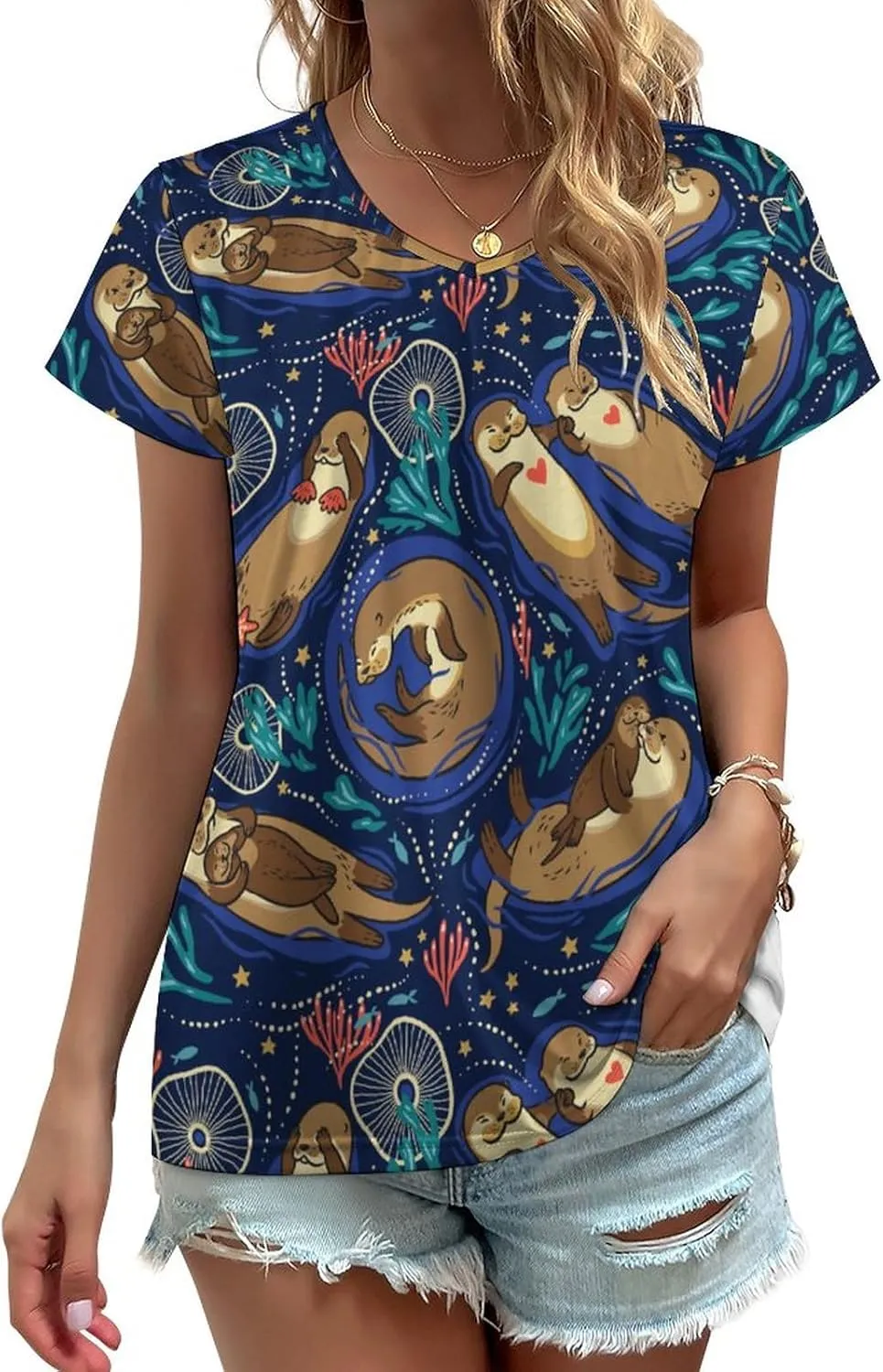 Cute Otters in The Sea Wearable Crop Top Casual for Women Spring Summer Party Clothes