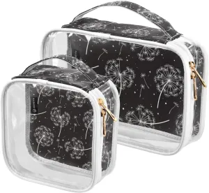 Dandelions-pattern-graphic 2 Pack Clear Toiletry Bag Women Men, Portable Waterproof Clear Pouch, Cosmetic Bag with Double Zippers Large Opening Traveling with Handle for Bathroom Traveling Vacation Or