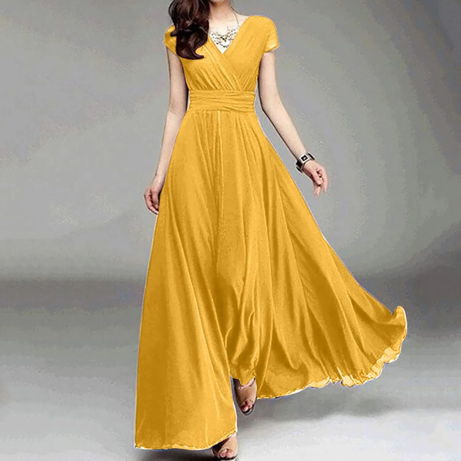 Dresses for Women Plus Size Casual Elegant Dress Spring Bodycon Dresses Flowy Swing V Neck Wedding Guest Party Dress