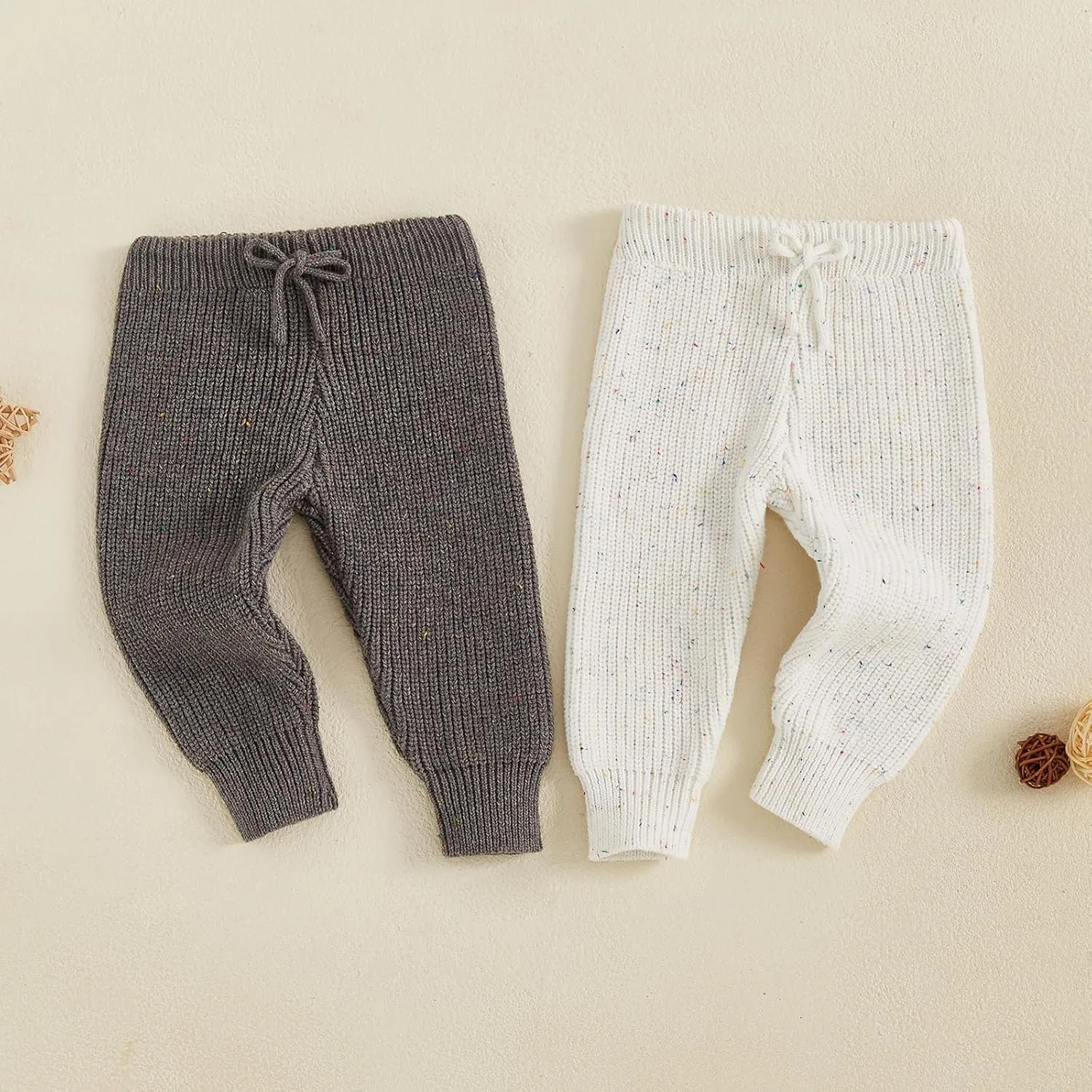 Eadrioss Infant Baby Boy Girl Knit Leggings Cotton Knitted Solid Pants Tights Trousers 2 Pack Toddler Fall Winter Clothes
