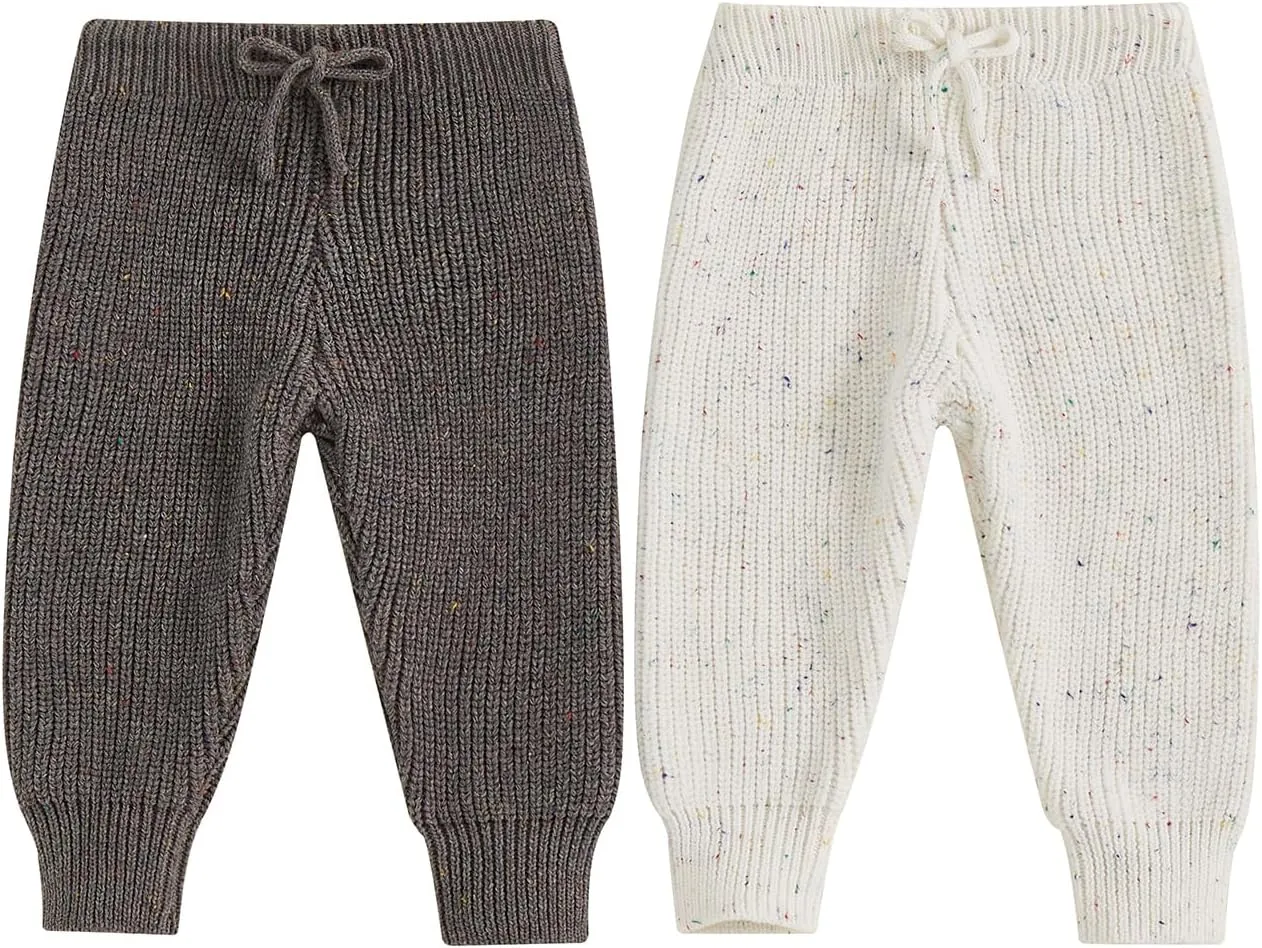 Eadrioss Infant Baby Boy Girl Knit Leggings Cotton Knitted Solid Pants Tights Trousers 2 Pack Toddler Fall Winter Clothes