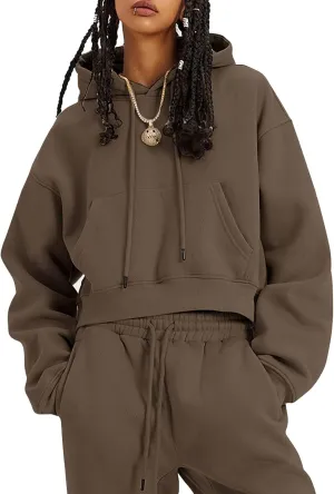 Eisctnd Women Fleece 2 Piece Tracksuits Fall Winter Sweatshirt Jogger Pants Matching Lounge Sets Thick Sweatsuits Pockets