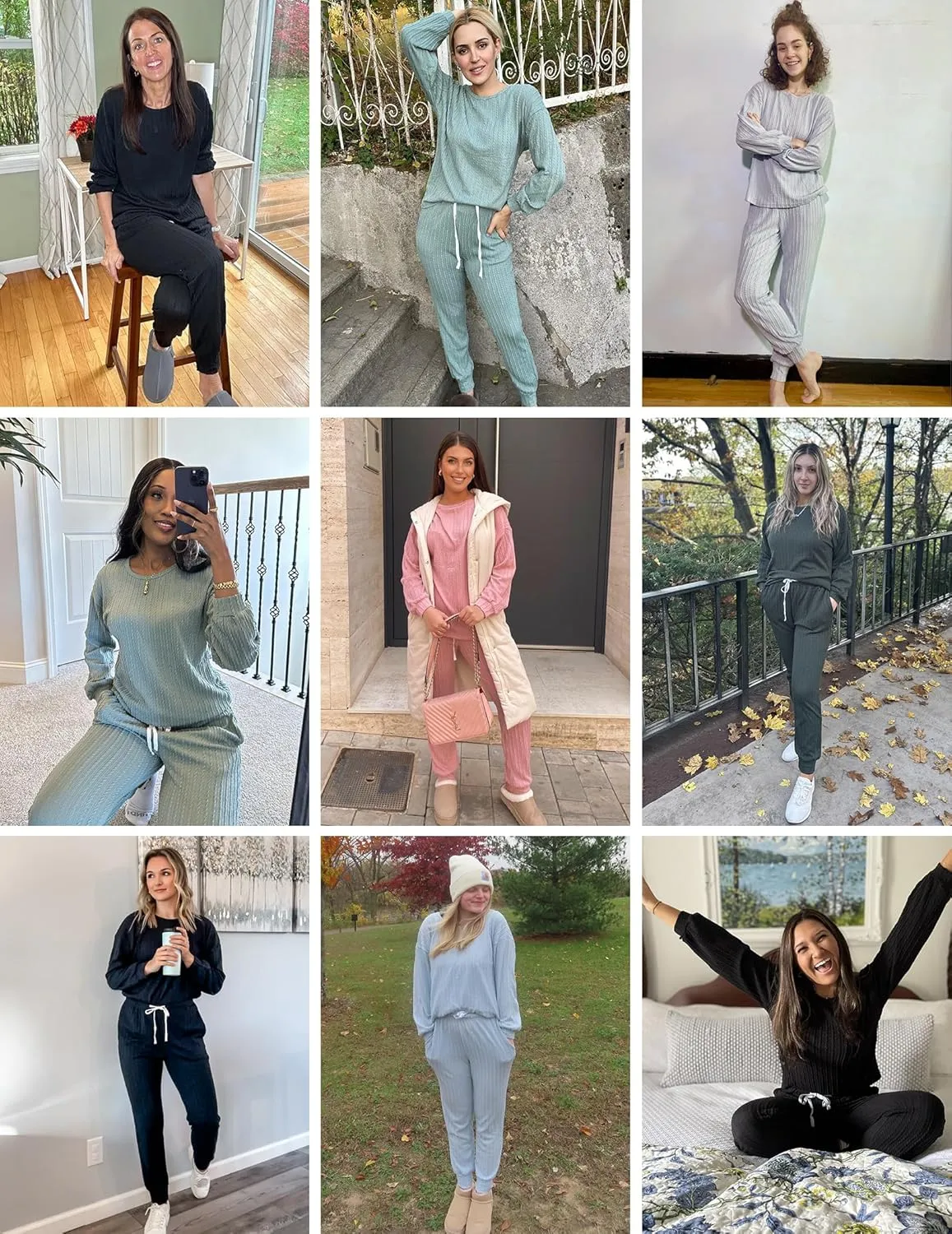 Ekouaer Womens Pajamas Set Ribbed Knit Long Sleeve Pullover Top Jogger Pants Set 2 Piece Lounge Set Sleepwear Tracksuit S-XXL