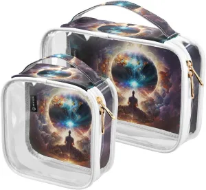Energy-universe-life-force 2 Pack Clear Toiletry Bag Women Men, Portable Waterproof Clear Pouch, Cosmetic Bag with Double Zippers Large Opening Traveling with Handle for Bathroom Traveling Vacation Or