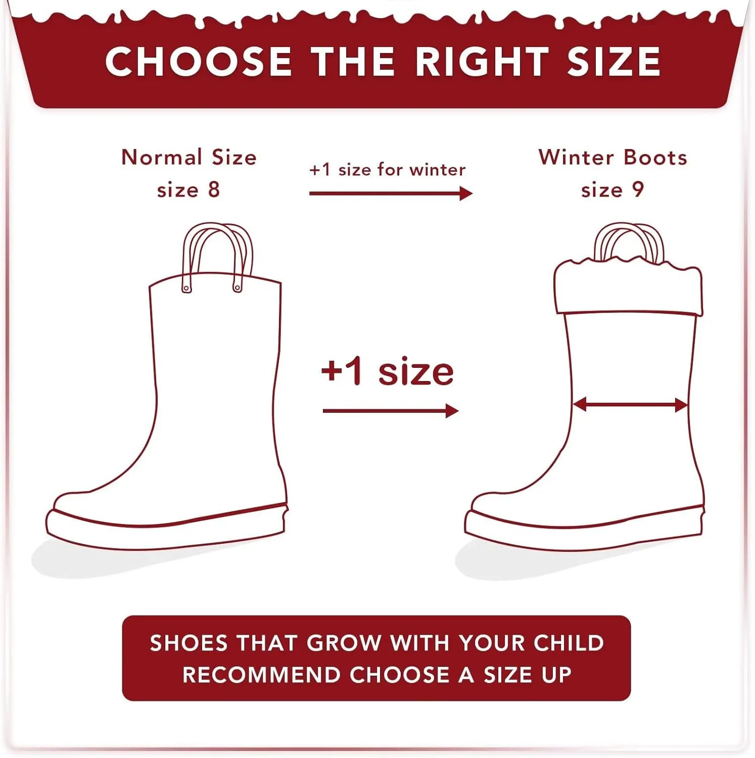 EUXTERPA Toddler Kids Light Up/Solid Color Rain Boots Waterproof Warm Fleece Lined Boots for Boys Girls Winter Snow Boots