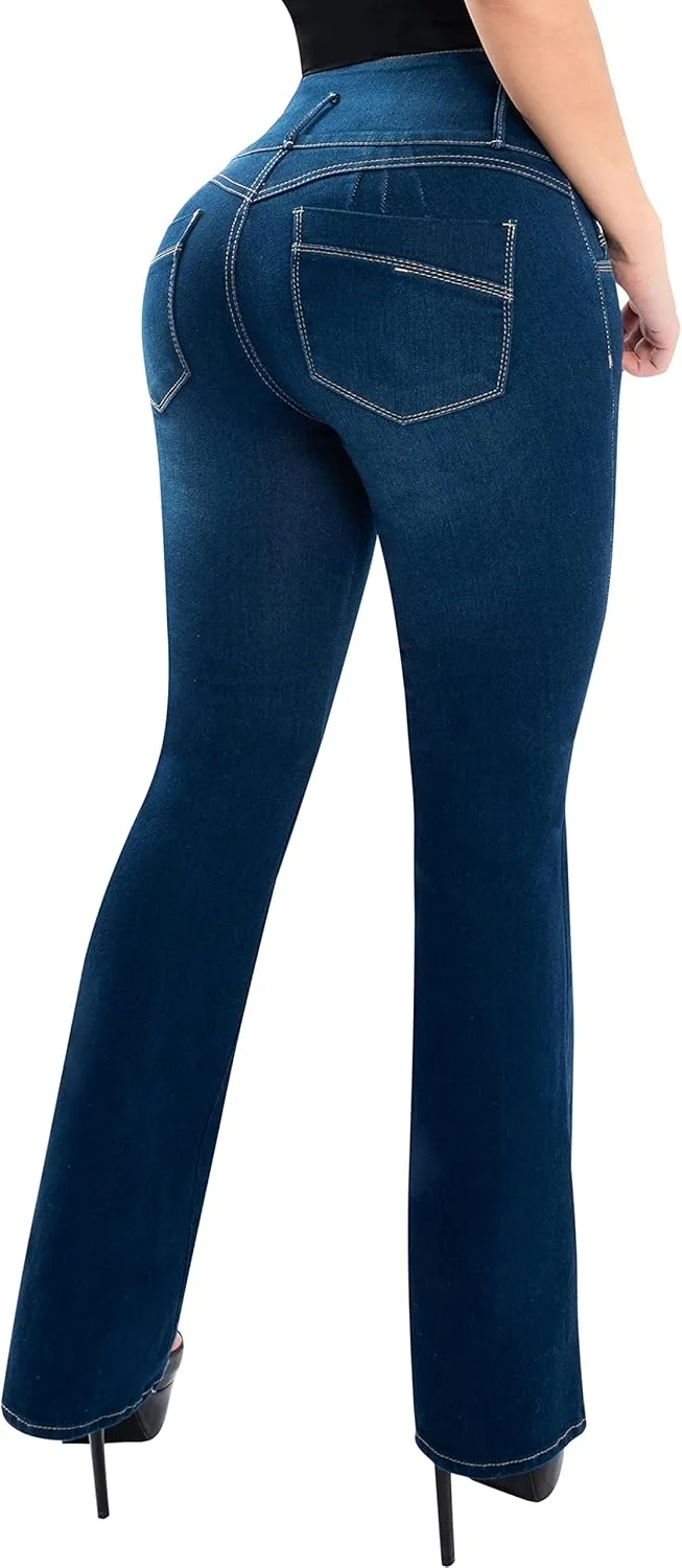 Fiorella Shapewear Butt Lifter Women Bootcut Jeans High Rise Waist Push Up Levanta Cola Pantalones Colombianos 515DB