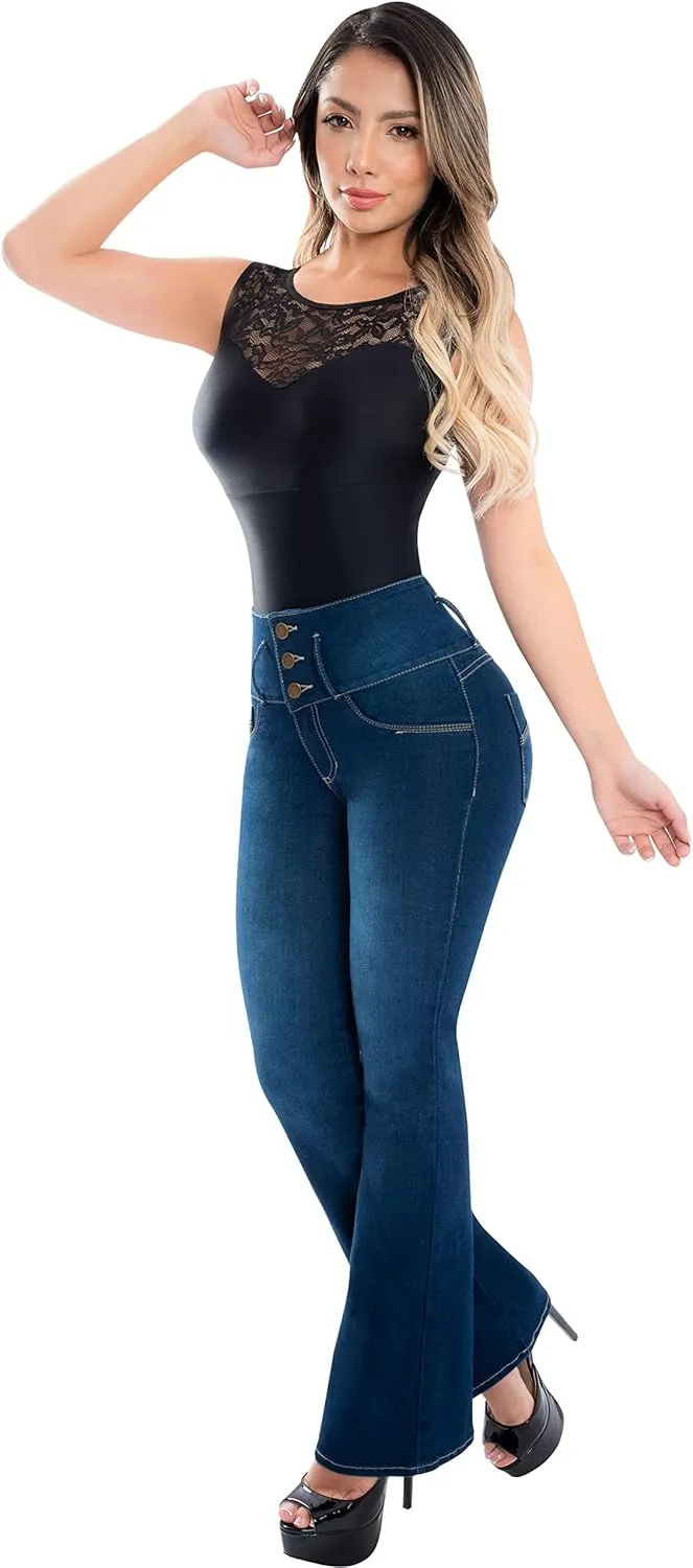 Fiorella Shapewear Butt Lifter Women Bootcut Jeans High Rise Waist Push Up Levanta Cola Pantalones Colombianos 515DB