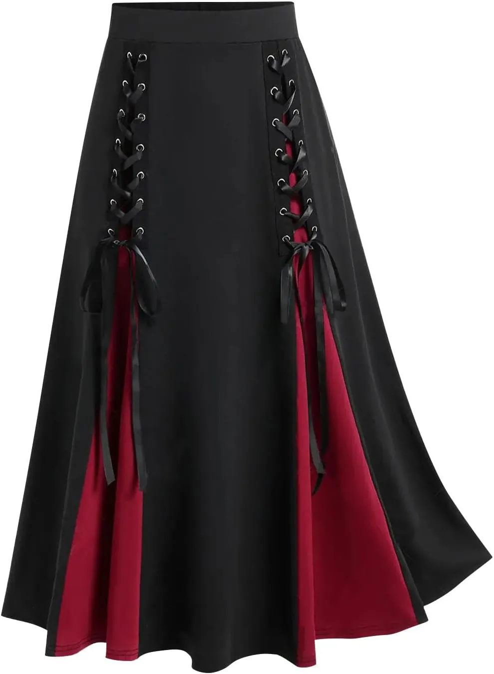 Firzero Gothic Skirt for Women Steampunk Gothic Skirt High Slit Pleated Long Maxi Skirts High Waist Punk Goth Skirts