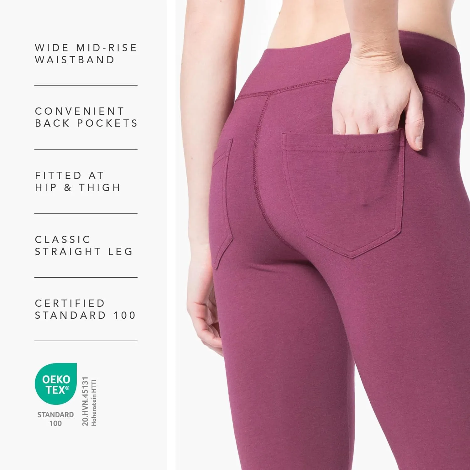 Fishers Finery Women's Ecofabric Straight Leg Yoga Pant with Back Pockets