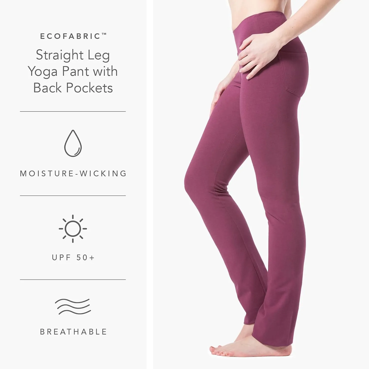 Fishers Finery Women's Ecofabric Straight Leg Yoga Pant with Back Pockets