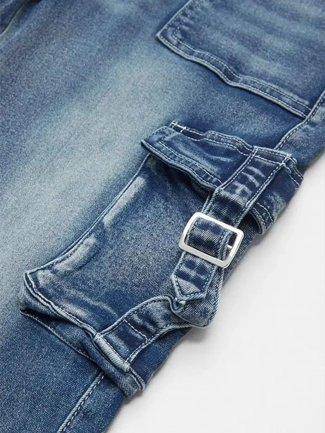 Flamingals Women's Cargo Mid Waisted Jeans Wide Leg Butt Lifting Flap Pocket Flare Y2k Denim Pants