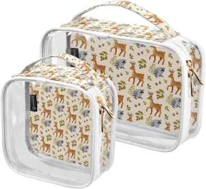 Forest-animals-pattern 2 Pack Clear Toiletry Bag Women Men, Portable Waterproof Clear Pouch, Cosmetic Bag with Double Zippers Large Opening Traveling with Handle for Bathroom Traveling Vacation Organi