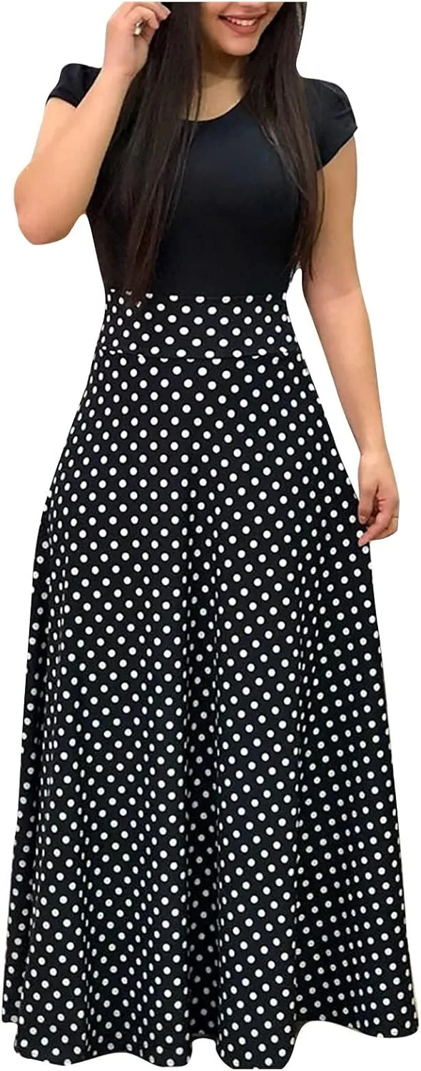 FQZWONG Women's Summer Casual Maxi Dress Blue Size Large High Waisted Flowy Prom Party Dress