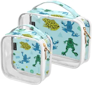 Frogs-mandala Print 2 Pack Clear Toiletry Bag Women Men, Portable Waterproof Clear Pouch, Cosmetic Bag with Double Zippers Large Opening Traveling with Handle for Bathroom Traveling Vacation Organizin