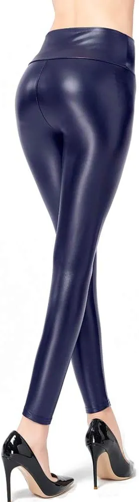 Ginasy Faux Leather Leggings for Women Tummy Control Stretch High Waist Pleather Pants with Thin Fleece Lined