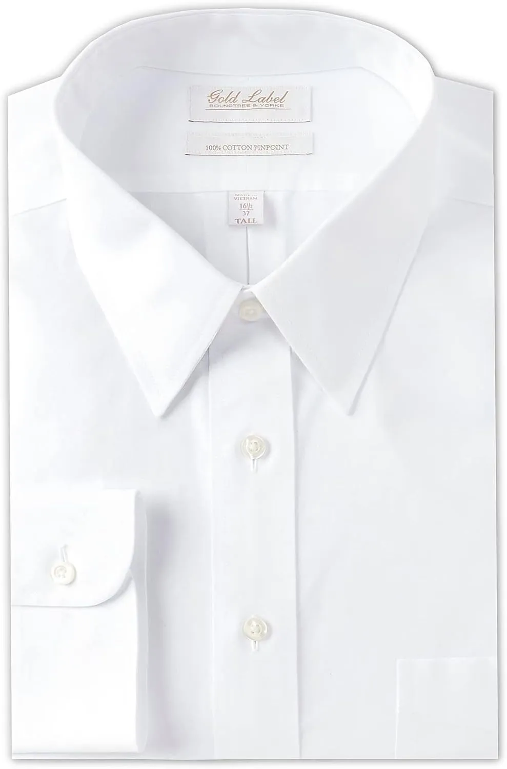 Gold Label Men's Big and Tall Point Collar Dress Shirt Long Sleeve with Pocket, Non-Iron Wrinkle-Resistant
