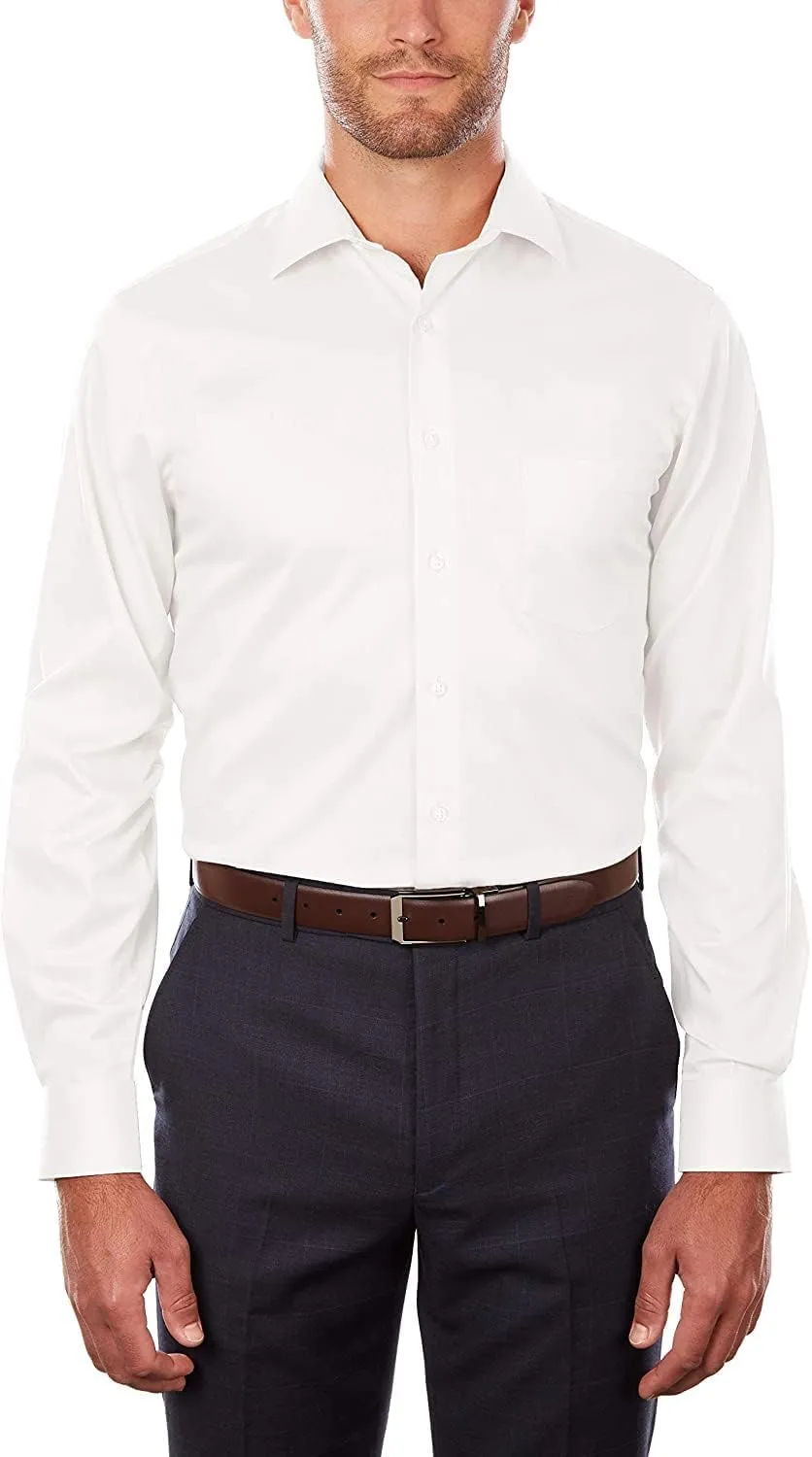 Gold Label Men's Big and Tall Point Collar Dress Shirt Long Sleeve with Pocket, Non-Iron Wrinkle-Resistant